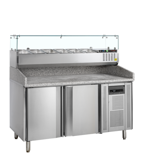 Tefcold Pizza Table with Topping Unit +2 to +10°C – PT1200 + GVC38-150