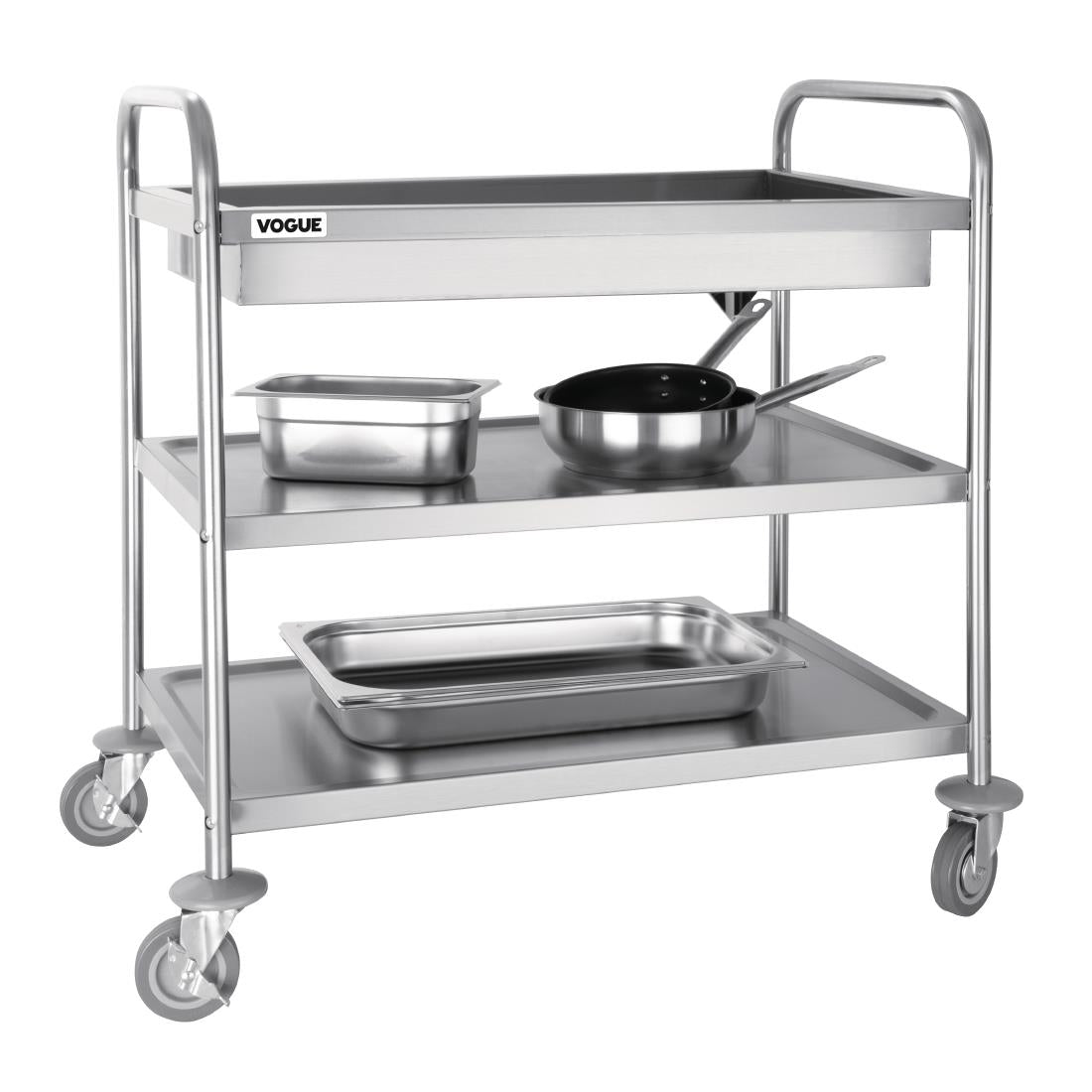 Vogue Stainless Steel 3-Tier Deep Tray Clearing Trolley