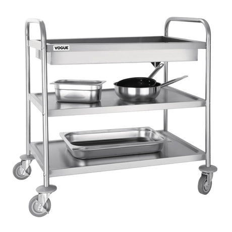 Vogue Stainless Steel 3-Tier Deep Tray Clearing Trolley