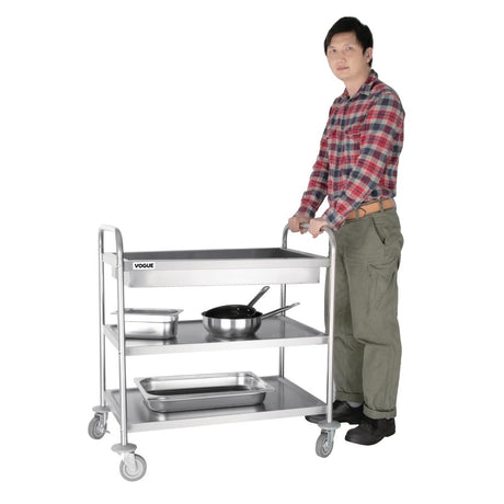 Vogue Stainless Steel 3-Tier Deep Tray Clearing Trolley