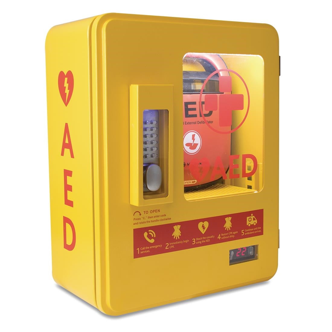 Automated External Defibrillator Alarmed Outdoor Heated Metal Cabinet