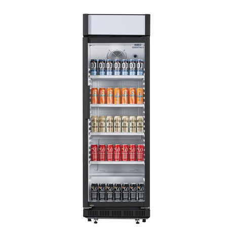 Nisbets Essentials Upright Display Cooler Black with Light Box - 354Ltr