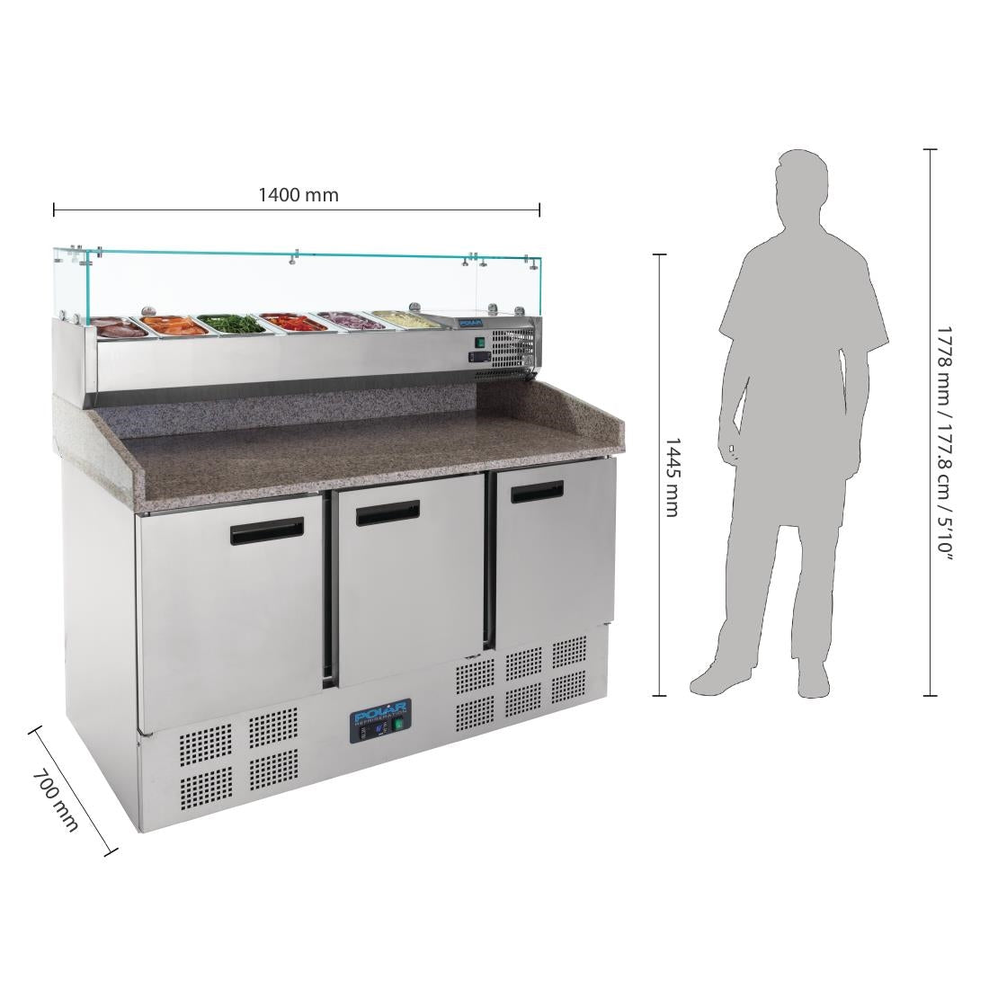 Polar G-Series Pizza Prep Counter Fridge with Topper 368Ltr