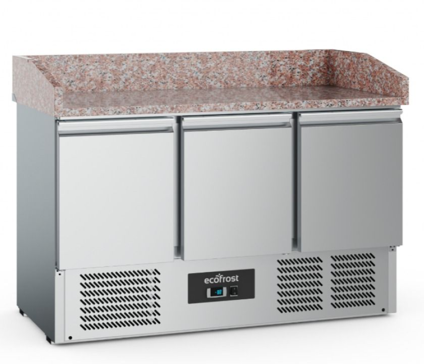 Revitalize Your Kitchen with the Combisteel Ecofrost 3-Door Refrigerated Pizza Prep Counter - 368L Capacity & Elegant Marble Top