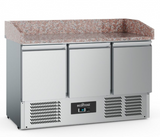 Revitalize Your Kitchen with the Combisteel Ecofrost 3-Door Refrigerated Pizza Prep Counter - 368L Capacity & Elegant Marble Top