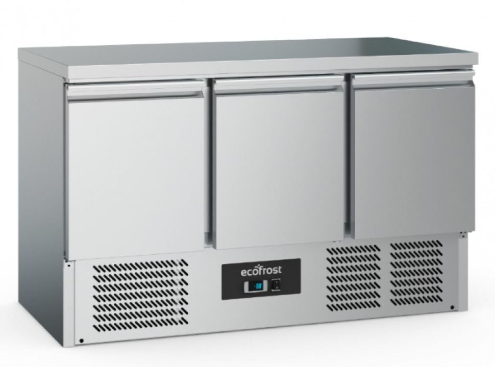 Transform your kitchen with the Combisteel Ecofrost 3-Door Refrigerated Prep Counter - 368 Liters of Ultimate Efficiency! Model 7950.5080