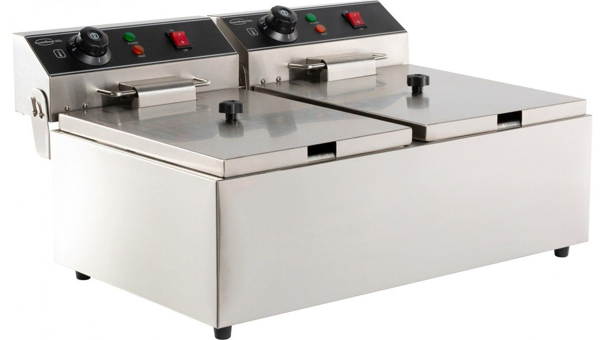 Elevate Your Cooking with the Combisteel Twin Tank Electric Countertop Fryer - 2 x 6 Liters of Frying Perfection!