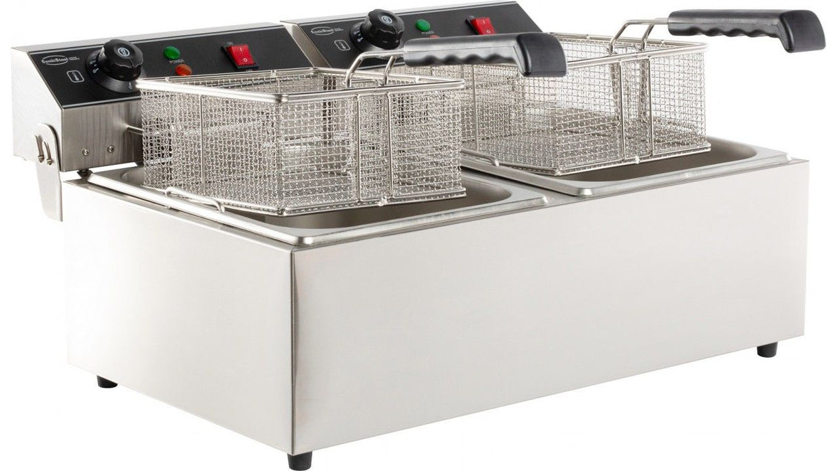 Elevate Your Cooking with the Combisteel Twin Tank Electric Countertop Fryer - 2 x 6 Liters of Frying Perfection!