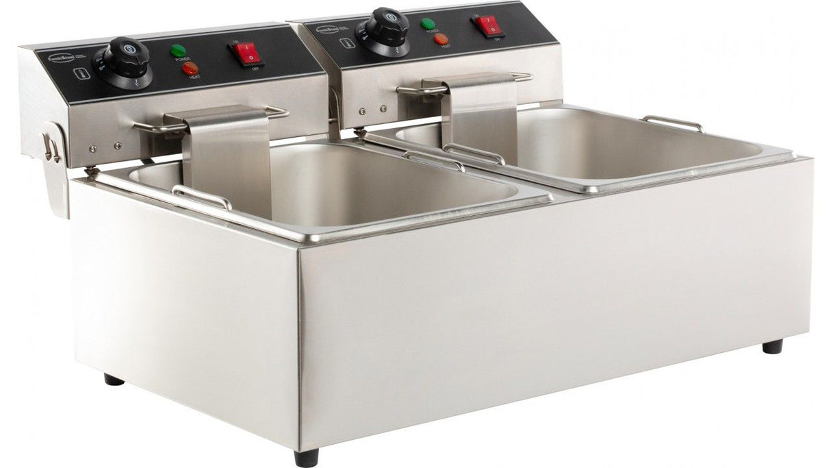 Elevate Your Cooking with the Combisteel Twin Tank Electric Countertop Fryer - 2 x 6 Liters of Frying Perfection!