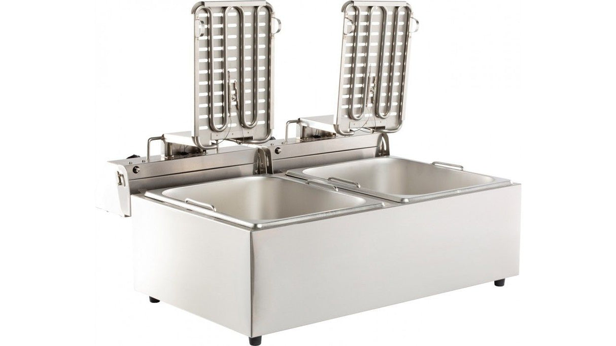 Elevate Your Cooking with the Combisteel Twin Tank Electric Countertop Fryer - 2 x 6 Liters of Frying Perfection!