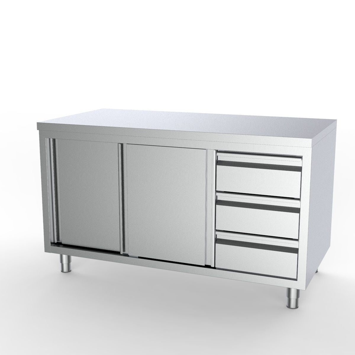 Premium 1400mm Wide Combisteel Stainless Steel Worktable with Sliding Doors & 3 Convenient Drawers