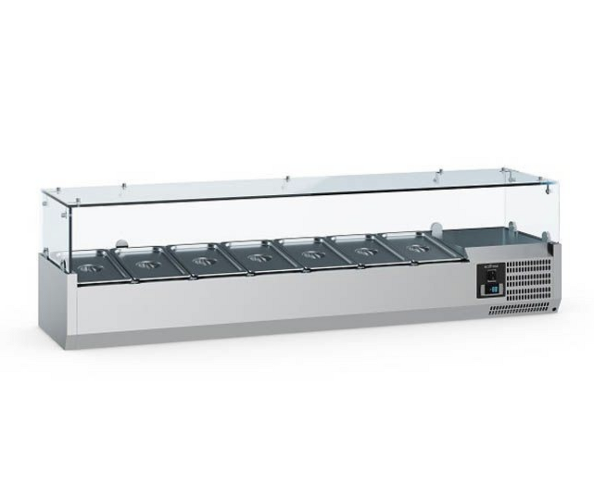 Elevate Your Culinary Experience with the Combisteel Refrigerated Topping Station – Glass Surround Design, 1/4GN x 8 Compartments - Model 7950.5121