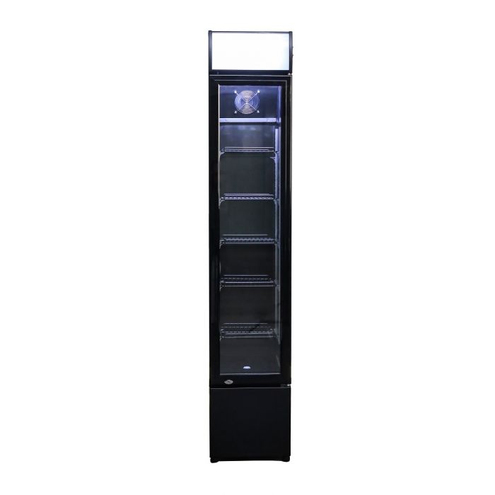 Sleek Combisteel Slimline Black Glass Door Fridge Merchandiser - 105L Capacity