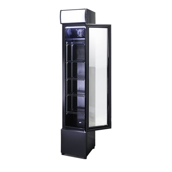 Sleek Combisteel Slimline Black Glass Door Fridge Merchandiser - 105L Capacity