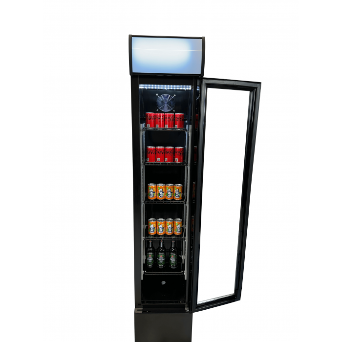 Sleek Combisteel Slimline Black Glass Door Fridge Merchandiser - 105L Capacity