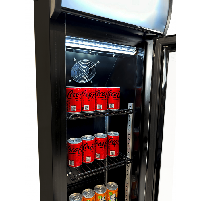 Sleek Combisteel Slimline Black Glass Door Fridge Merchandiser - 105L Capacity