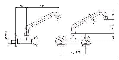 Stylish Wall-Mounted Mixer Faucet by Combisteel - Model 7212.0025