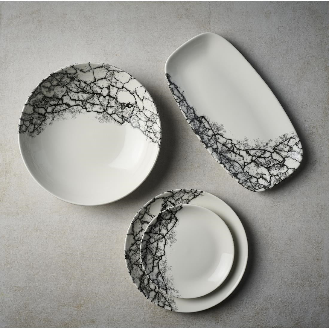 Churchill Kintsugi Accents Chefs Oblong Plates Quartz Black 355x189mm (6 Pack)