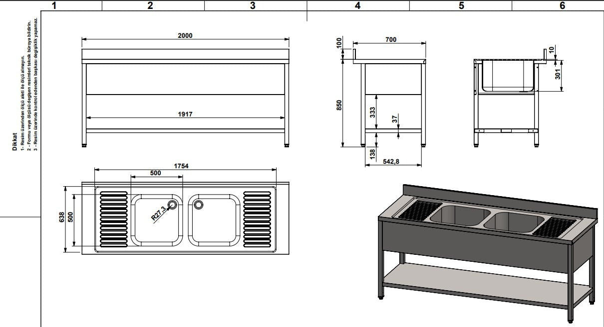 Premium Double Bowl Stainless Steel Sink - 2000mm Wide by Combisteel