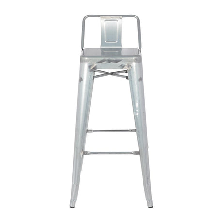 Bolero Bistro Steel High Stools with Backrest Silver (4 Pack)