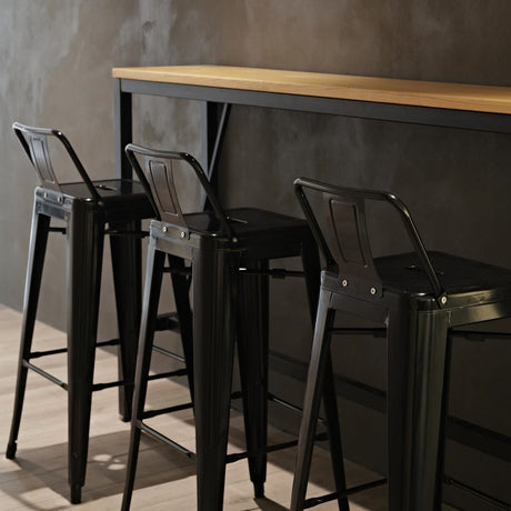 Bolero Bistro Steel High Stools with Backrest Black (4 Pack)