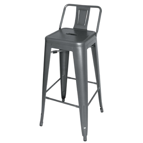 Bolero Bistro High Stools with Backrest Gun Metal (4 Pack)