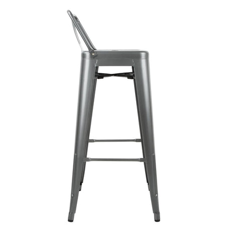 Bolero Bistro High Stools with Backrest Gun Metal (4 Pack)