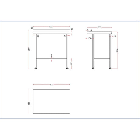 Vogue Stainless Steel Wall Table with Upstand 900x600mm