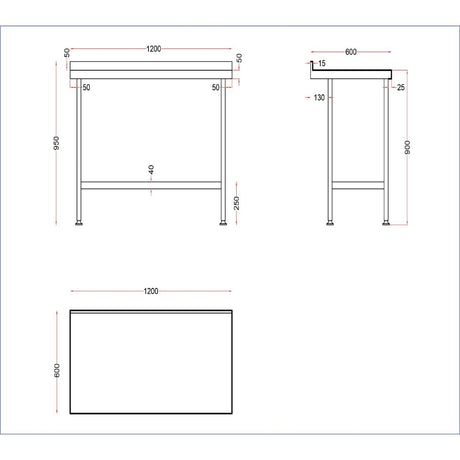 Vogue Stainless Steel Wall Table with Upstand 1200x600mm