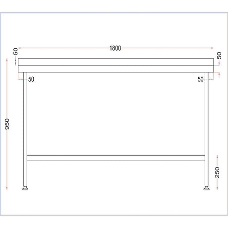 Vogue Stainless Steel Wall Table with Upstand 1800x600mm