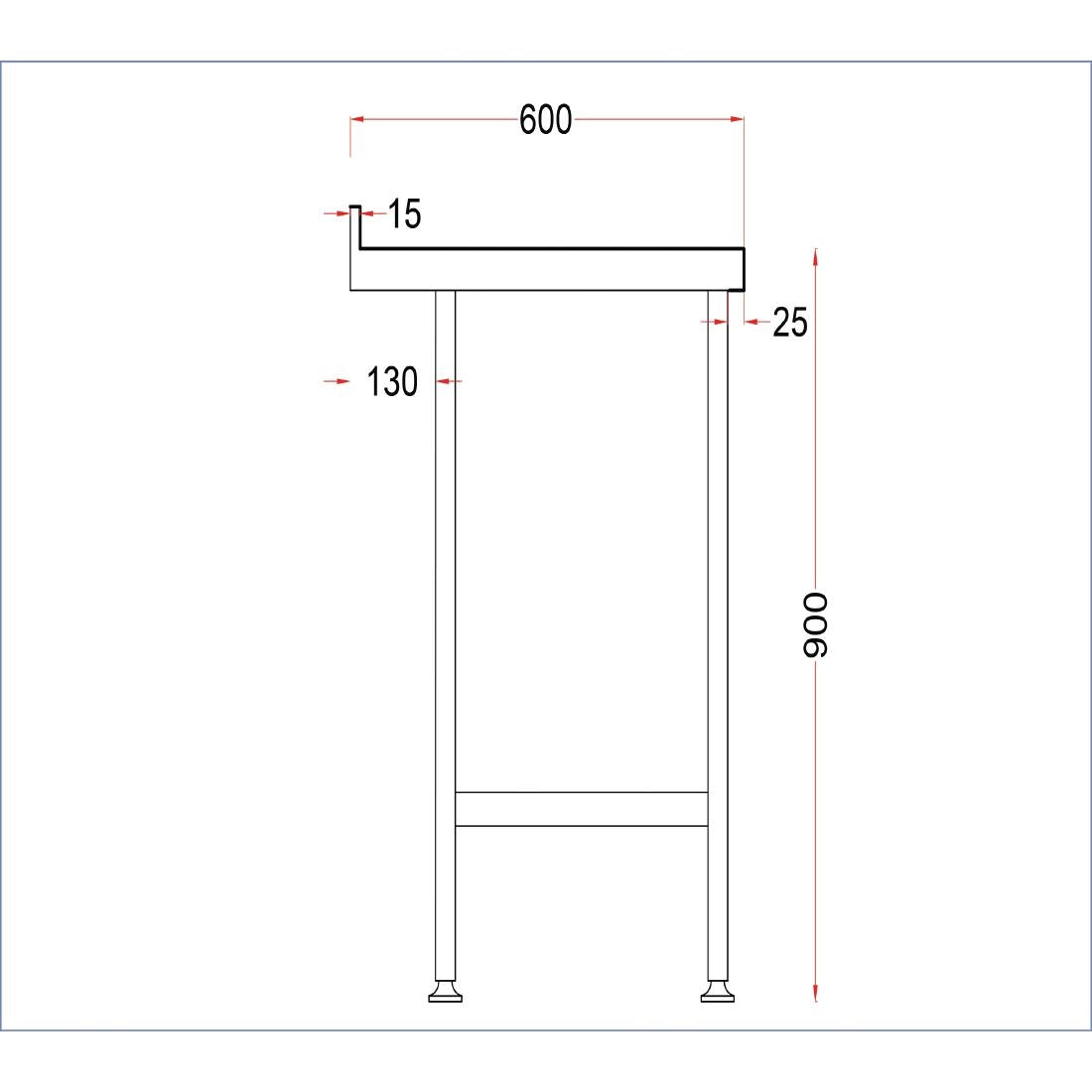 Vogue Stainless Steel Wall Table with Upstand 1800x600mm