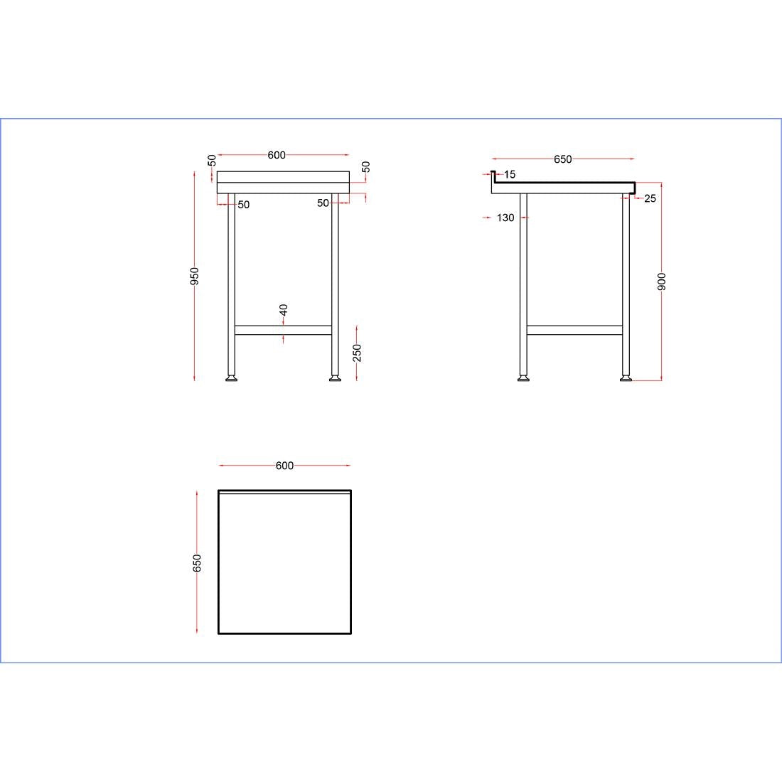 Vogue Stainless Steel Wall Table with Upstand 600x650mm