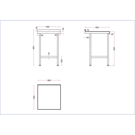Vogue Stainless Steel Wall Table with Upstand 600x650mm