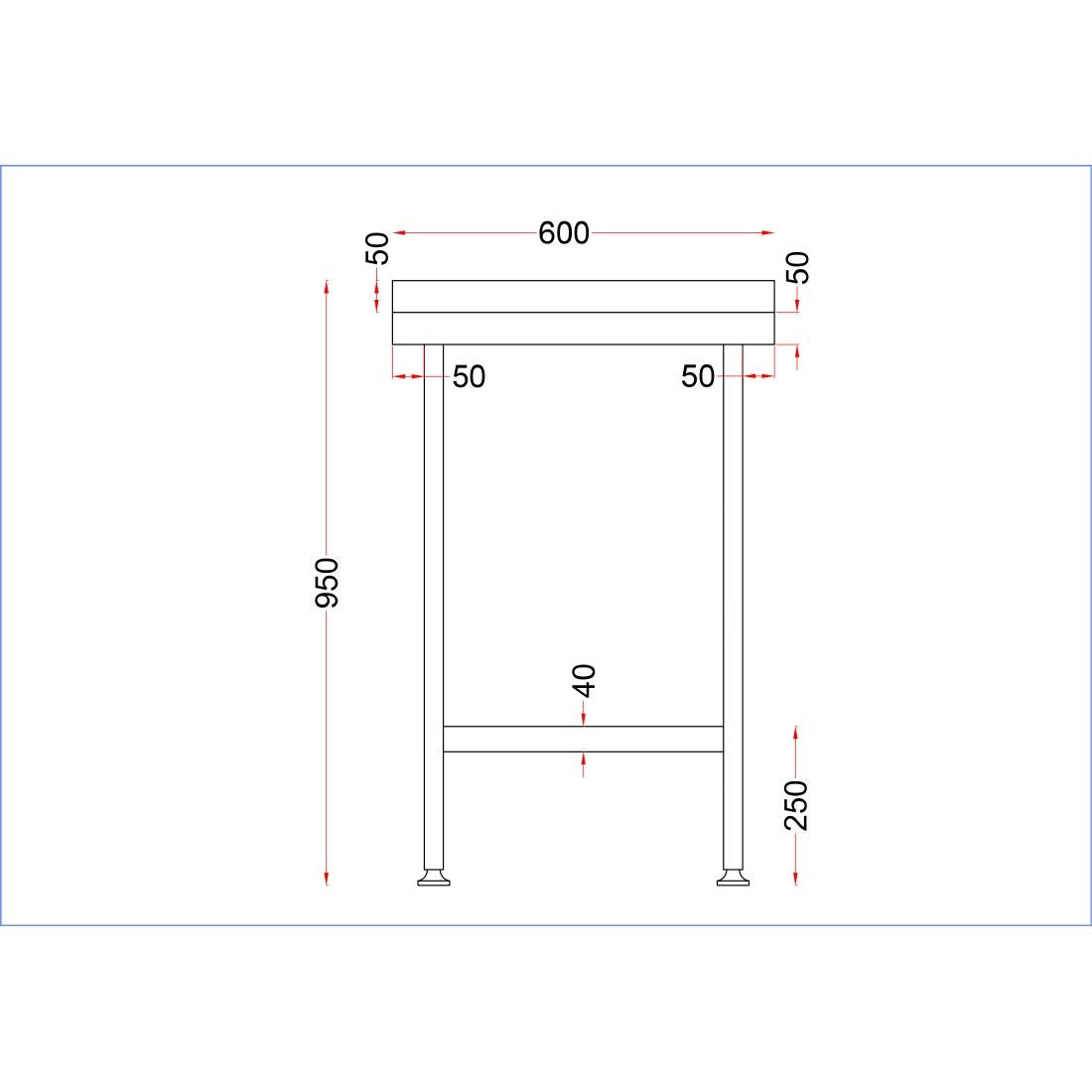 Vogue Stainless Steel Wall Table with Upstand 600x650mm