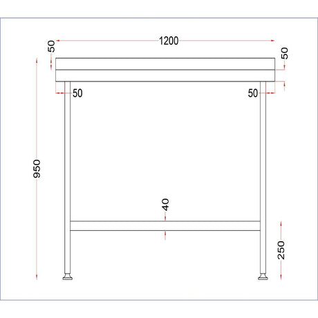 Vogue Stainless Steel Wall Table with Upstand 1200x650mm
