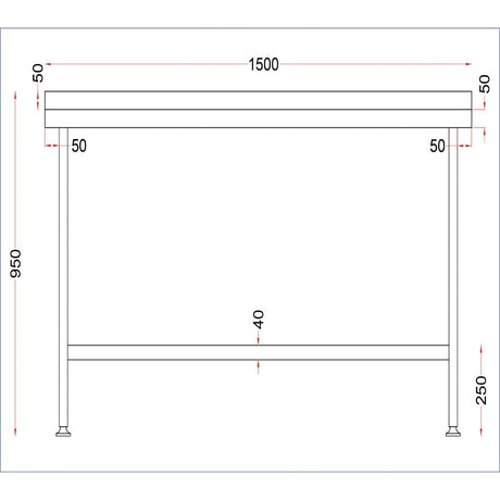 Vogue Stainless Steel Wall Table with Upstand 1500x650mm