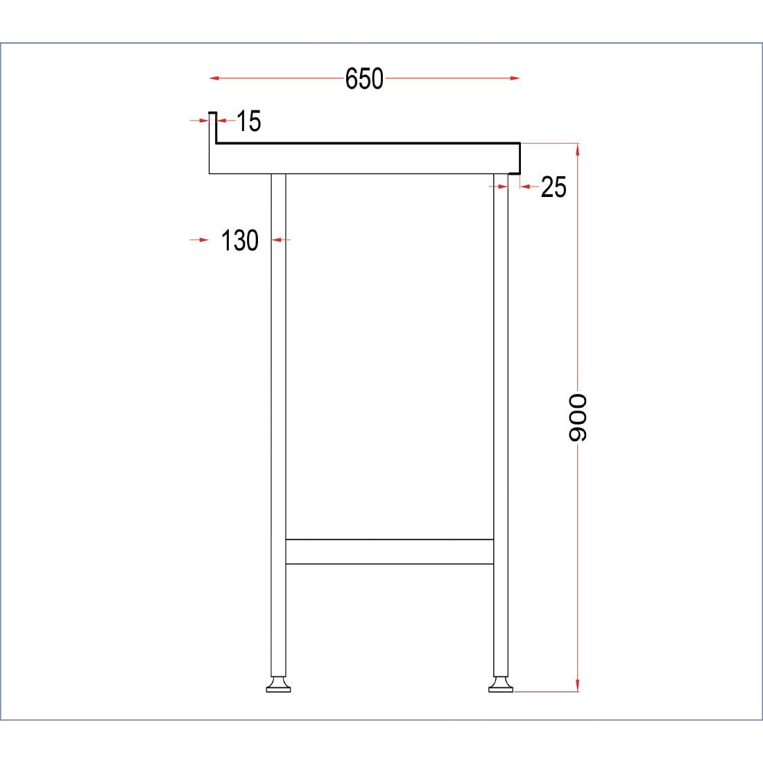 Vogue Stainless Steel Wall Table with Upstand 1500x650mm