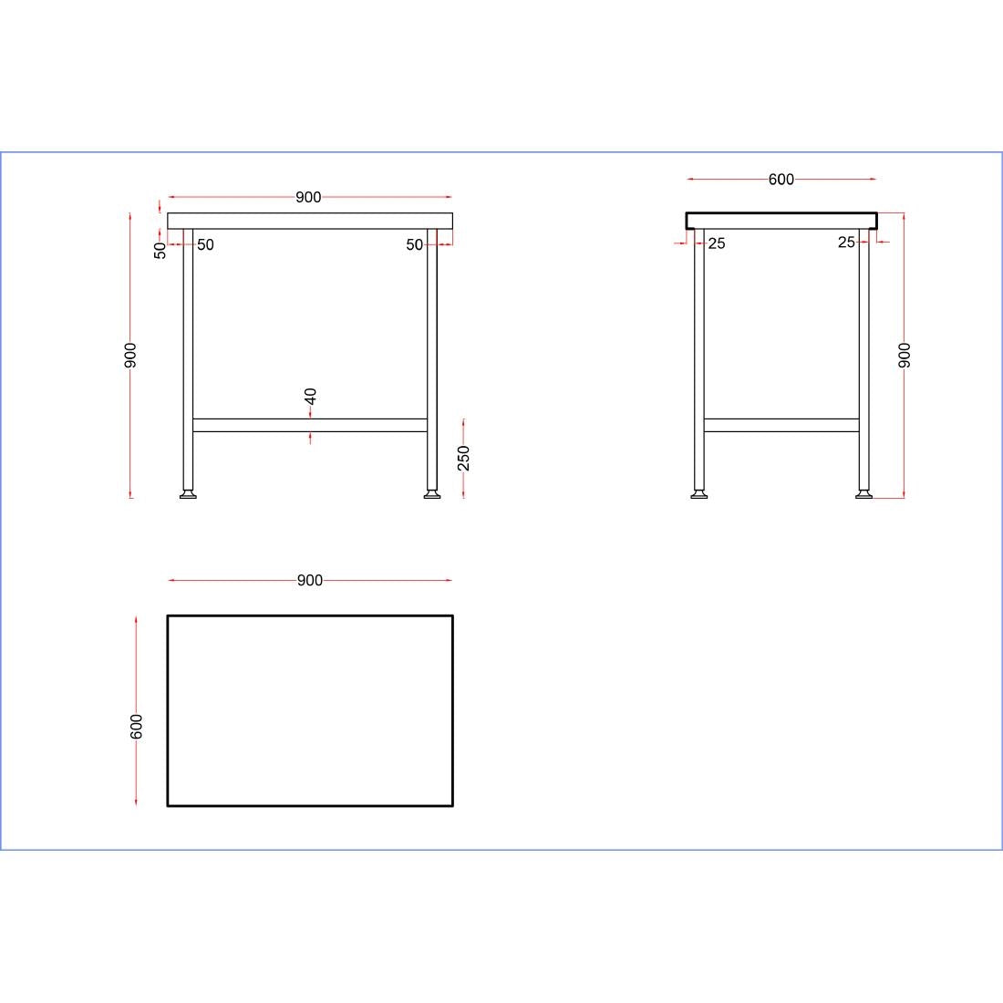 Vogue Stainless Steel Centre Table 900x600mm