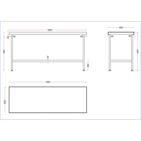Vogue Stainless Steel Centre Table 1800x600mm
