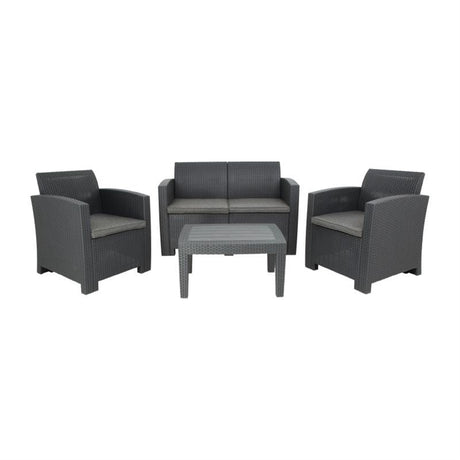 Bolero PP Armchairs and Table Wicker Set Grey