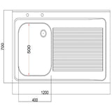 Vogue Fully Assembled Stainless Steel Sink Right Hand Drainer 1200mm
