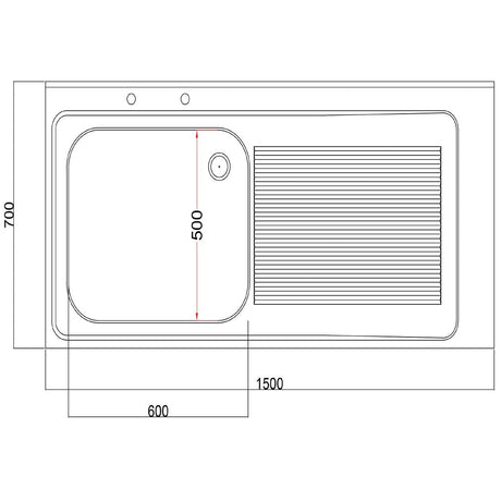 Vogue Fully Assembled Stainless Steel Sink Right Hand Drainer 1500mm