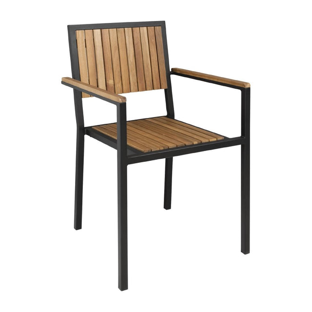 Bolero Steel & Acacia Armchairs (4 Pack)