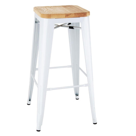 Bolero Bistro High Stools with Wooden Seat White (4 Pack)