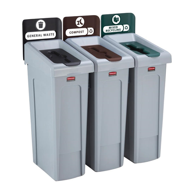 Rubbermaid Slim Jim Three Stream Recycling Station 3x 87Ltr