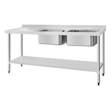 Vogue Double Bowl Sink L/H Drainer Stainless Steel - 1800x600mm 70 3/4x23 5/8"