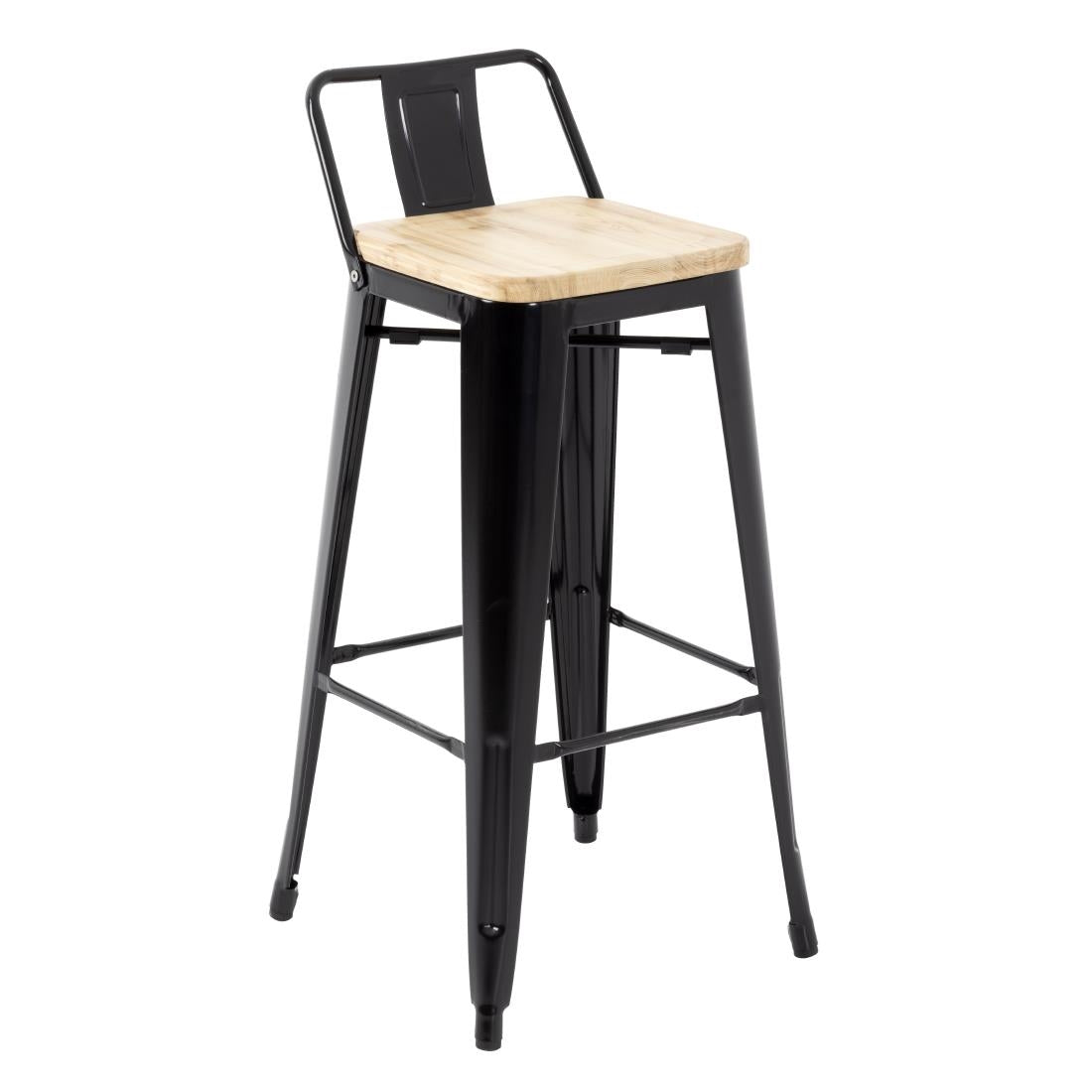 Bolero Bistro Backrest High Stools with Wooden Seat Black (4 Pack)