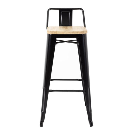 Bolero Bistro Backrest High Stools with Wooden Seat Black (4 Pack)