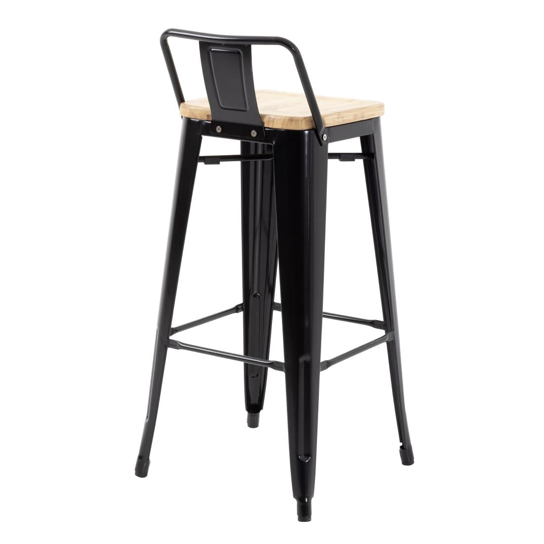 Bolero Bistro Backrest High Stools with Wooden Seat Black (4 Pack)