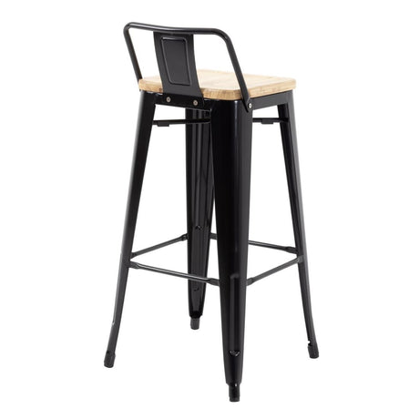 Bolero Bistro Backrest High Stools with Wooden Seat Black (4 Pack)